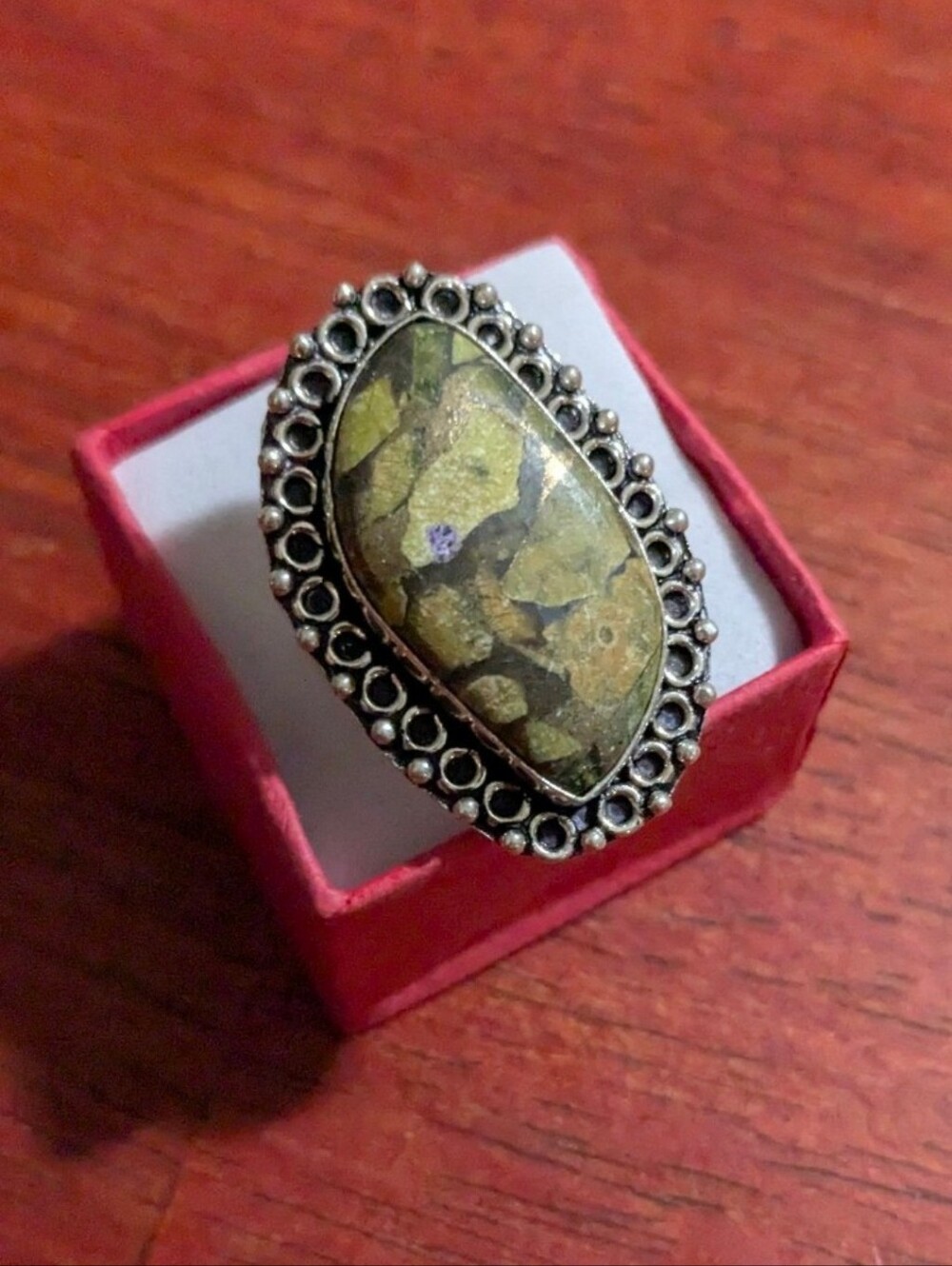 Handcrafted Atlantisite Flame-Shaped Ring  (8.5)